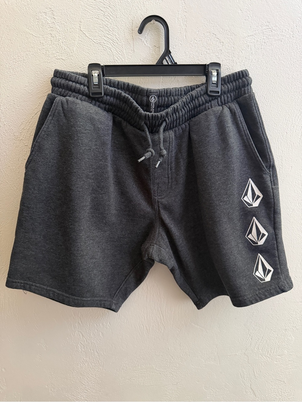 Volcom Men's Dark Gray Athletic Shorts with White Logos